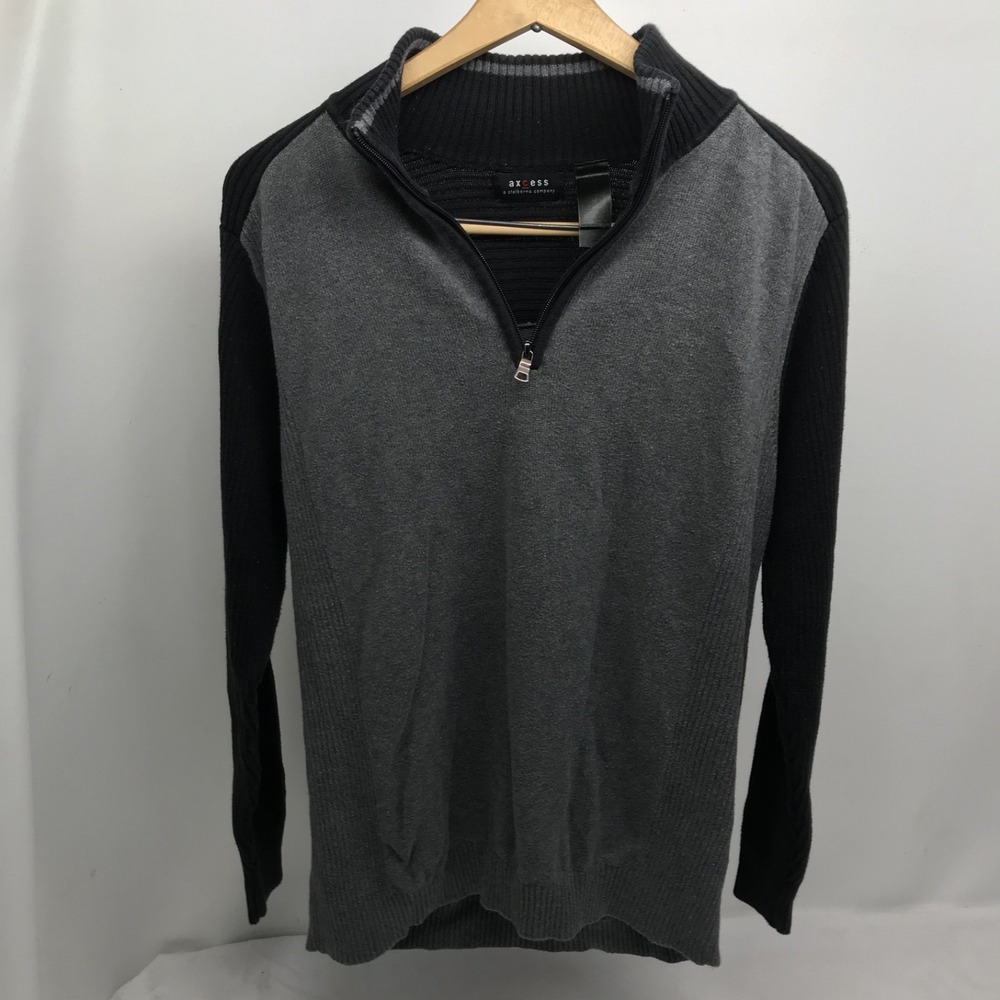 Axcess 1/4 zip‎ pullover sweater casual mens medium Lightweight Black Grey Knit